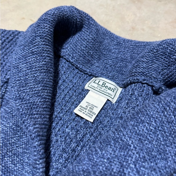 L.L. Bean Organic Cotton Waffle Cardigan Sweater Size XL Blue Shawl Collar - Picture 3 of 8